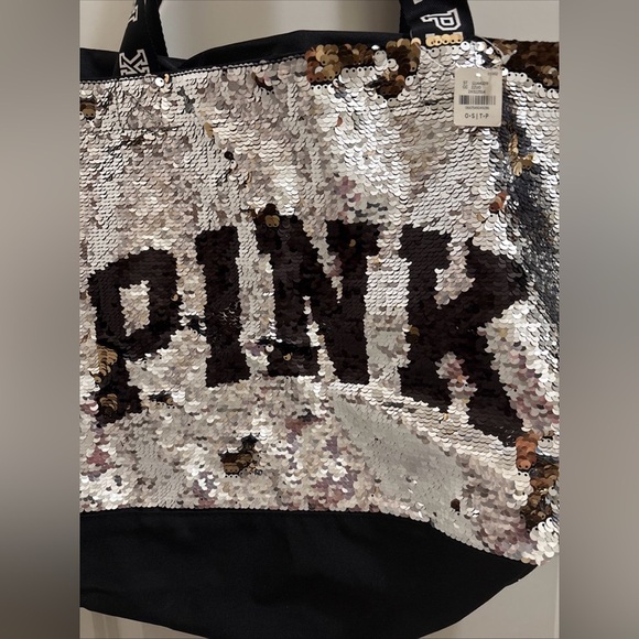 NWT Pink By Victoria Secret 20”x12” Tote Bag Purse Silver/gold Sequins - Picture 2 of 5